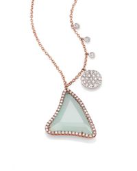 Meira T | Blue Agate Diamond 14k Rose White Gold Triangle Necklace | Lyst