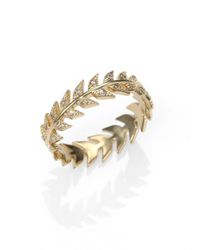 Mizuki | Metallic Diamond & 14k Yellow Gold Feather Eternity Band Ring | Lyst