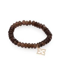 Sydney Evan | Brown Diamond, Smoky Quartz & 14K Yellow Gold Flower Beaded Stretch Bracelet | Lyst