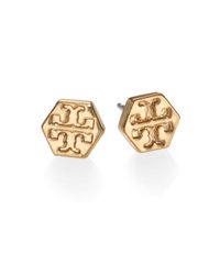 Tory Burch | Metallic Hexagonal Logo Earrings | Lyst