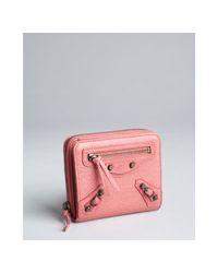 Balenciaga Light Pink Leather Small Zip Wallet in Pink | Lyst
