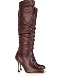 Brian Atwood Josie Ruched Leather Knee Boots in Brown - Lyst