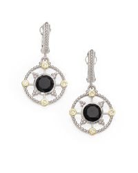 Judith Ripka | Metallic White Sapphire Black Onyx Sterling Silver and 14k Yellow Gold Earrings | Lyst