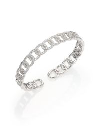 Roberto Coin | Metallic Diamond & 18K White Gold Chain Link Cuff Bracelet | Lyst