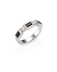 Judith Ripka | Metallic Estate Black Onyx, White Sapphire & Sterling Silver Three-Stone Band Ring | Lyst