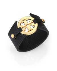 Tory Burch | Brown Logo Leather Cuff Bracelet | Lyst