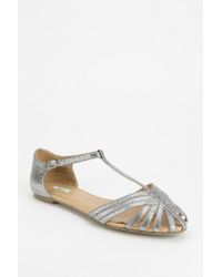silver t strap flats