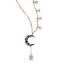 Meira T | White Black Diamond & 14k Gold Moon Pendant Necklace | Lyst