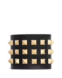 Valentino | Black Rockstud Wide Leather Bracelet | Lyst