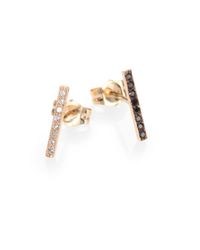 Zoe Chicco | Metallic Black/white Diamond & 14k Yellow Gold Mixed Bar Stud Earrings | Lyst