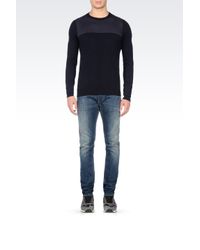 Armani Jeans | Blue Crew Neck Sweater with Contrasting Insets for Men | Lyst