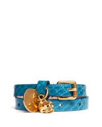 Alexander McQueen | Blue Double Wrap Skull Charm Leather Bracelet | Lyst