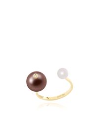 Delfina Delettrez | Brown Double Pearl Ring in Chocolate | Lyst