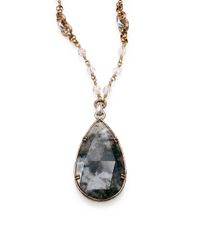 Stephen Dweck | Metallic Moss Agate Rock Crystal Bronze Teardrop Necklace | Lyst