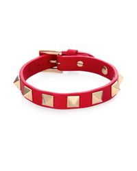 Valentino | Red Rockstud Small Leather Bracelet | Lyst