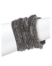 Brunello Cucinelli | Gray Leather Labradorite Multistrand Cuff Bracelet | Lyst