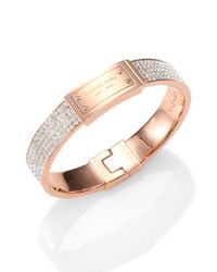Michael Kors | Metallic Pave Logo Plaque Bangle Braceletrose Goldtone | Lyst