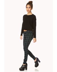 green plaid skinny pants