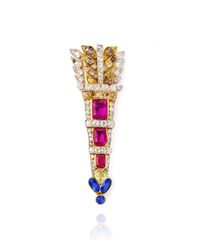 Simon Teakle | Metallic Antique Diamond Ruby and Sapphire Brooch | Lyst