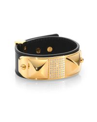 Rebecca Minkoff | Metallic Pave Studded Leather Bracelet | Lyst