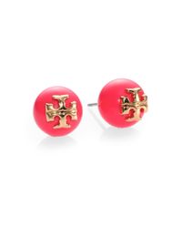 Tory Burch | Red Evie Faux Pearl Logo Stud Earrings/goldtone | Lyst