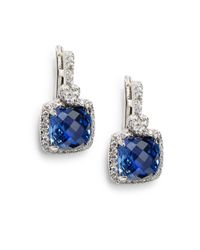 Judith Ripka | Blue Corundum, White Sapphire & Sterling Silver Square Drop Earrings | Lyst