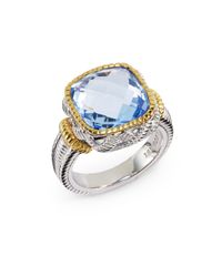 Judith Ripka | Blue Square Stone Sterling Silver 18k Yellow Gold Ring | Lyst