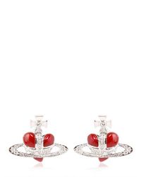 Vivienne Westwood | Red Diamante Heart Enameled Brass Earrings | Lyst