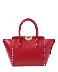 Valentino | Red Small Rockstud Nappa Leather Top Handle | Lyst