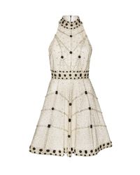 Alice + Olivia - White High Neck Short Flare Gown - Lyst