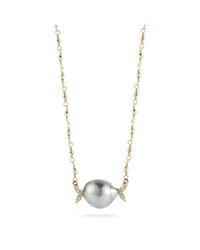 Mizuki | Metallic Black Tahitian Pearl And Diamond Petal Necklace | Lyst