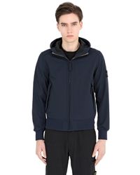 Stone Island | Blue Hooded Zipped Softshell Jersey Jacket for Men | Lyst