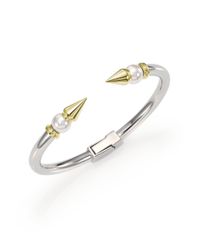 Majorica | Metallic 8mm White Pearl Spike Cuff Bracelet | Lyst
