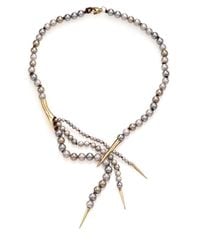 Alexis Bittar | Metallic Miss Havisham Liquid Pavé Crystal & 4mm-8mm Grey Shell Pearl Spiked Lariat Necklace | Lyst