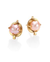 Aesa | Metallic Muse 6mm Pink Freshwater Pearl Arrow Stud Earrings | Lyst