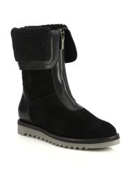 Aquatalia | Black Parker Suede & Faux Fur Cuff Boots | Lyst