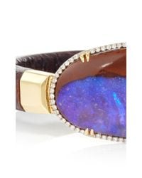 Pamela Huizenga | Multicolor 18K Gold And Dark Brown Leather Bracelet With Australian Boulder Opal And Diamond Frame | Lyst