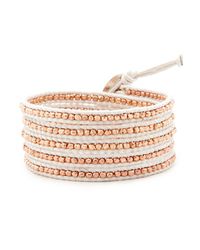 Chan Luu - Metallic Rose Gold Wrap Bracelet On White Leather - Lyst