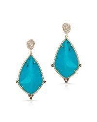 Anne Sisteron - Blue 14kt Yellow Gold Turquoise And White Topaz Diamond Leaf Earrings - Lyst