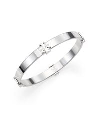 Tory Burch | Metallic Logo Station Bangle Bracelet/silvertone | Lyst