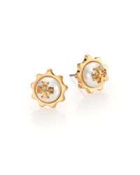 Tory Burch | Metallic Gear Faux Pearl Earrings | Lyst