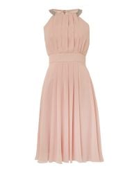 Eliza j Beaded Halter Neck Chiffon Dress in Natural | Lyst