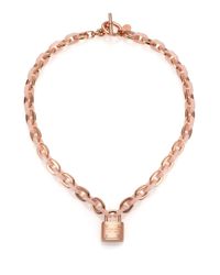 Michael Kors | Metallic Rose & Blush Padlock Chain Necklace | Lyst