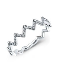 Anne Sisteron - 14kt White Gold Diamond Zig Zag Stacking Ring - Lyst
