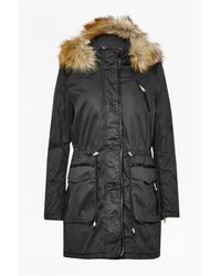 French Connection | Black Faux Leather Waxy Cotton Parka | Lyst