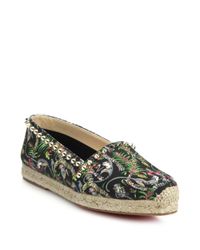 Christian Louboutin | Floral Studded Canvas Espadrilles | Lyst