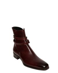 Max Verre Brown Leather Belted Ankle Boots for men