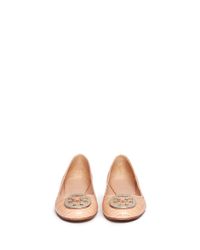 Tory Burch | Black Reva Croc-effect Leather Ballet Flats | Lyst