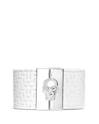 Alexander McQueen | White Skull Clasp Tatami Embossed Wide Leather Bracelet | Lyst