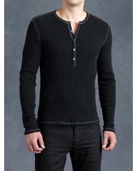 John Varvatos | Black Cotton Waffle Henley for Men | Lyst